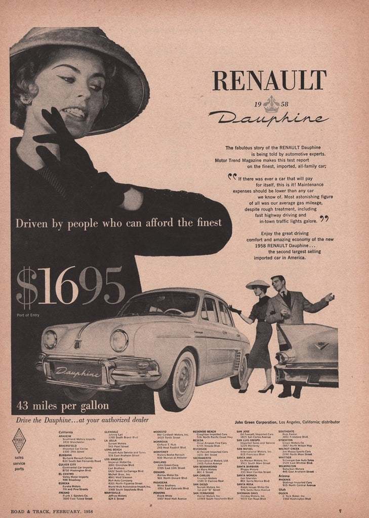 1958 Renault Dauphine European Sedan Car Print Ad