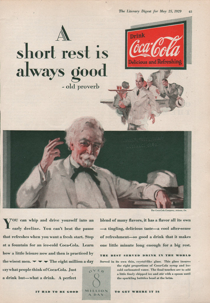 1929 Vintage Coca-Cola A Short Rest Beverage Soda Print Ad