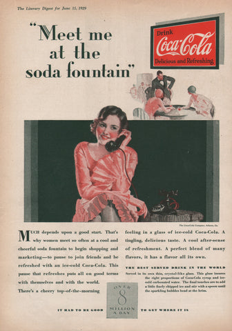 1929 Vintage Coca-Cola Meet At The Soda Fountain Beverage Soda Print Ad