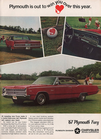 1966 Vintage '67 Plymouth Fury Chrysler Win You Over Automobile Car Print Ad
