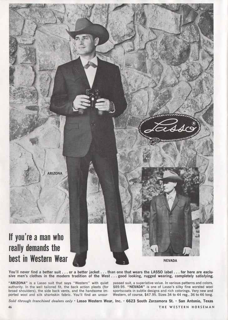 1968 Vintage LASSO Men's Western Wear Clothing Print Ad