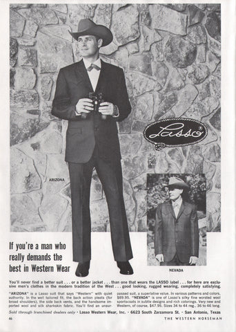 1968 Vintage LASSO Men's Western Wear Clothing Print Ad