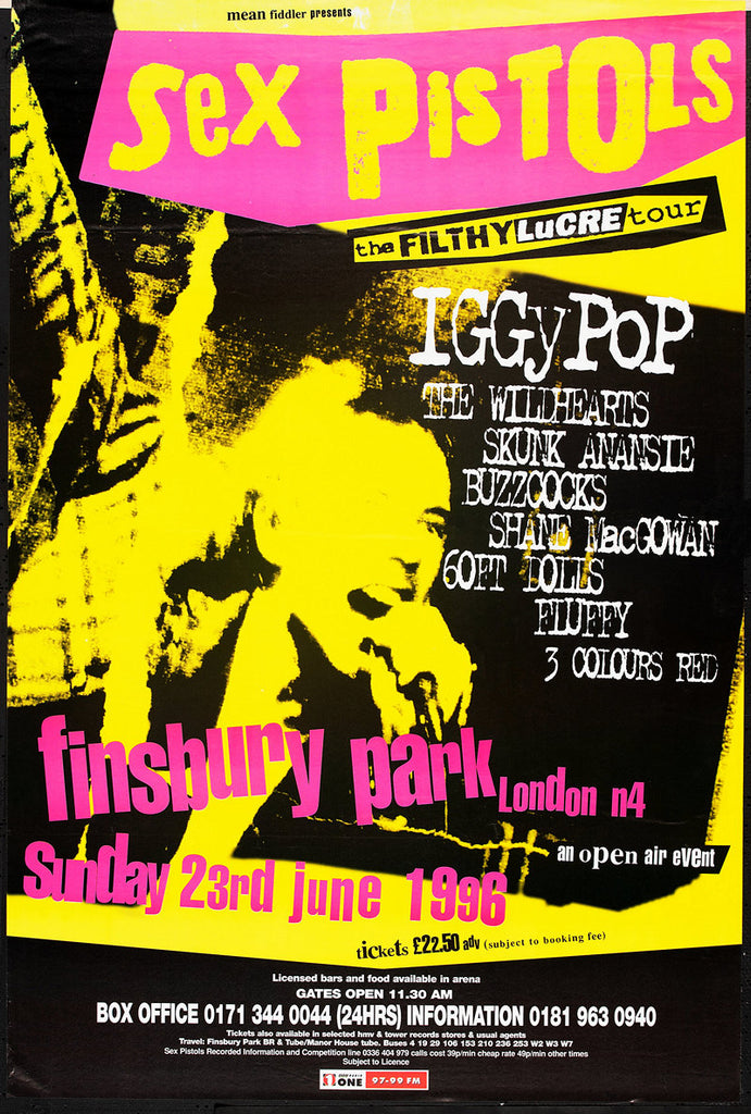 1996 Sex Pistols Finsbury Park UK 13 x 17 Inch Reproduction Concert Memorabilia Poster