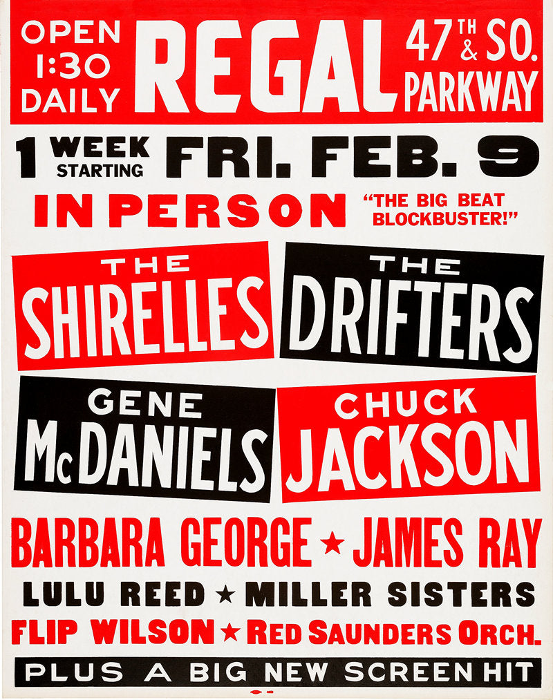 1962 Shirelles Drifters Chuck Jackson Regal Theater Chicago IL 13 x 17 Inch Reproduction R&B Concert Memorabilia Poster