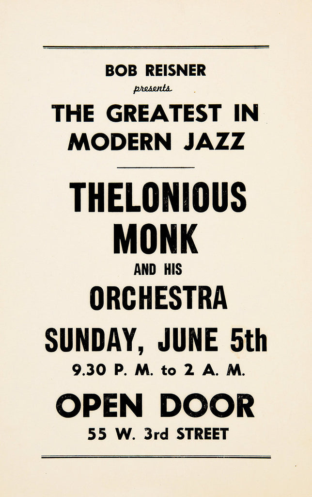 1955 Thelonious Monk Open Door NYC 13 x 17 Inch Reproduction Jazz Concert Memorabilia Poster
