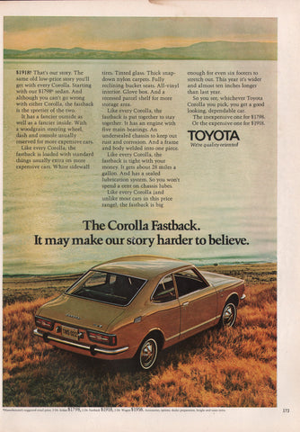 1971 Vintage TOYOTA Corolla Fastback Asian Car Automobile Print Ad