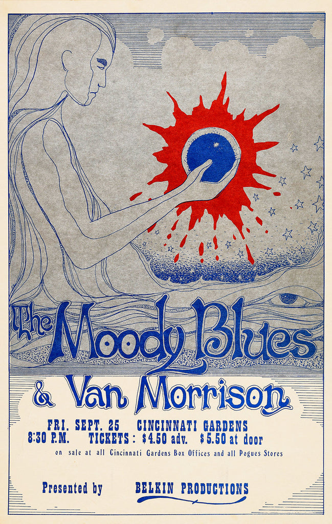1970 Moody Blues Van Morrison Cincinnati OH 13 x 17 Inch Reproduction Concert Memorabilia Poster