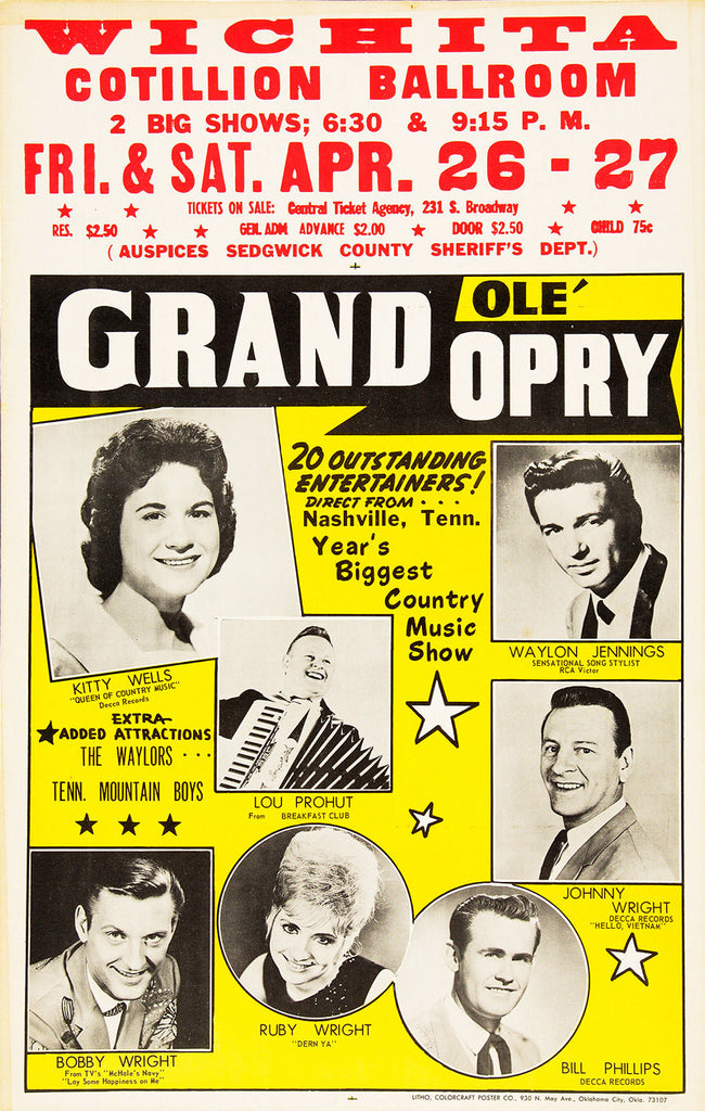 1968 Kitty Wells Waylon Jennings Wichita KS 13 x 17 Inch Reproduction Country Concert Memorabilia Poster