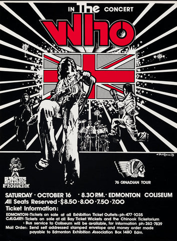 1976 Who Edmonton Coliseum BC 13 x 17 Inch Reproduction Concert Memorabilia Poster