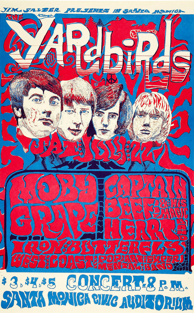 1968 Yardbirds Jimmy Page Santa Monica Civic Center 13 x 17 Inch Reproduction Concert Memorabilia Poster