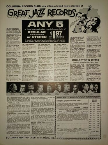 1961 Vintage Columbia Record Club Jazz Record Promo Print Ad