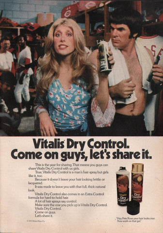1973 Vintage PETE ROSE In VITALIS Dry Control Men's Hair Care Print Ad
